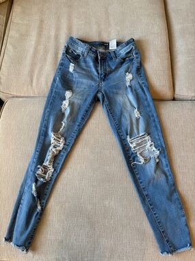 Fashion Nova Distressed Blue Skinny Jeans